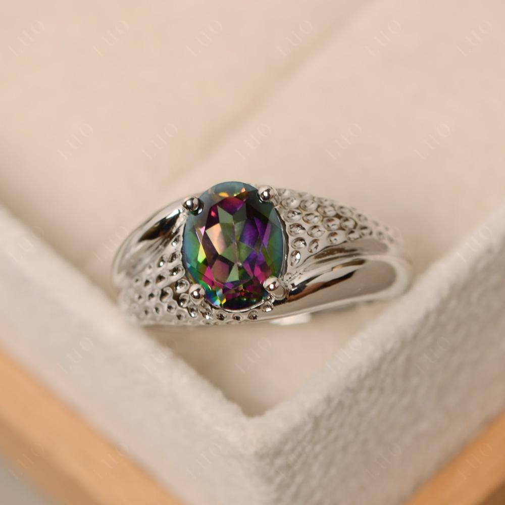 Rugged Oval Mystic Topaz Ring for Men