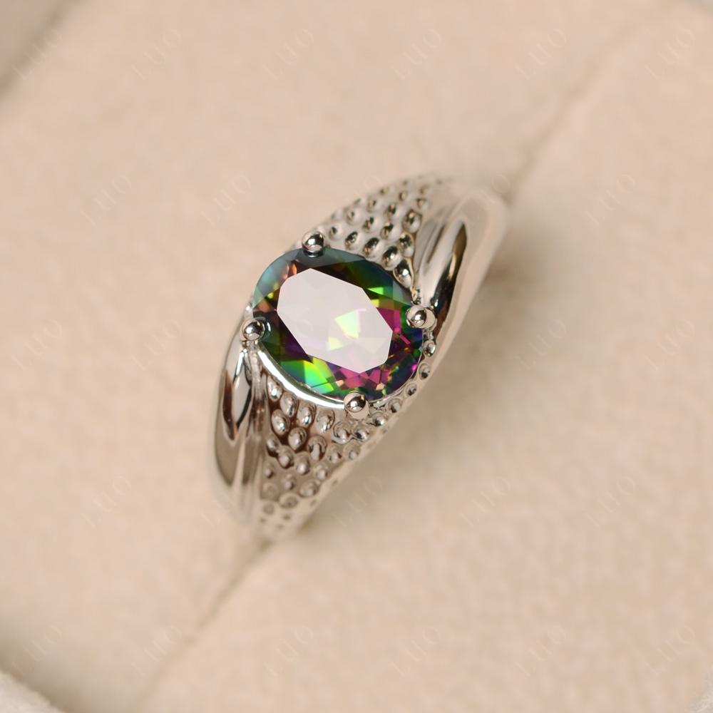 Rugged Oval Mystic Topaz Ring for Men