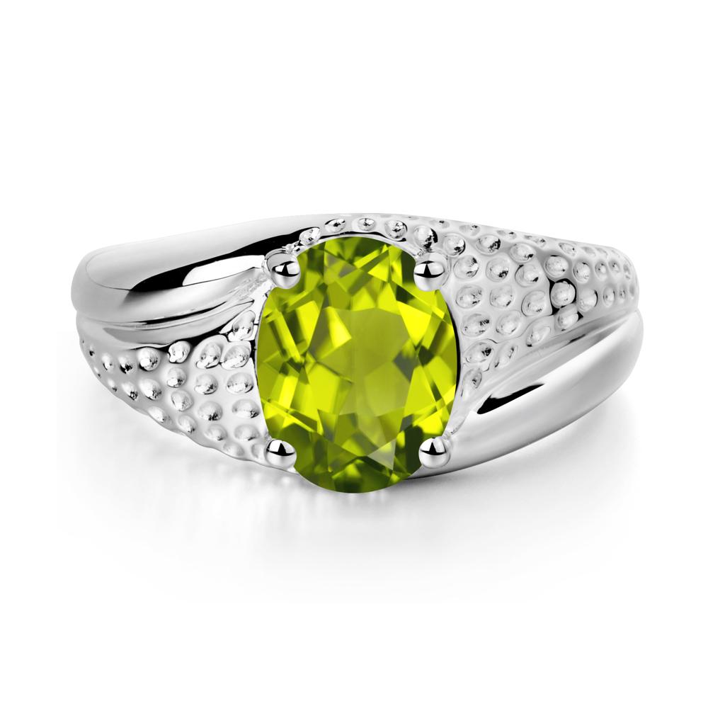 Rugged Oval Peridot Ring for Men - LUO Jewelry #metal_14k white gold