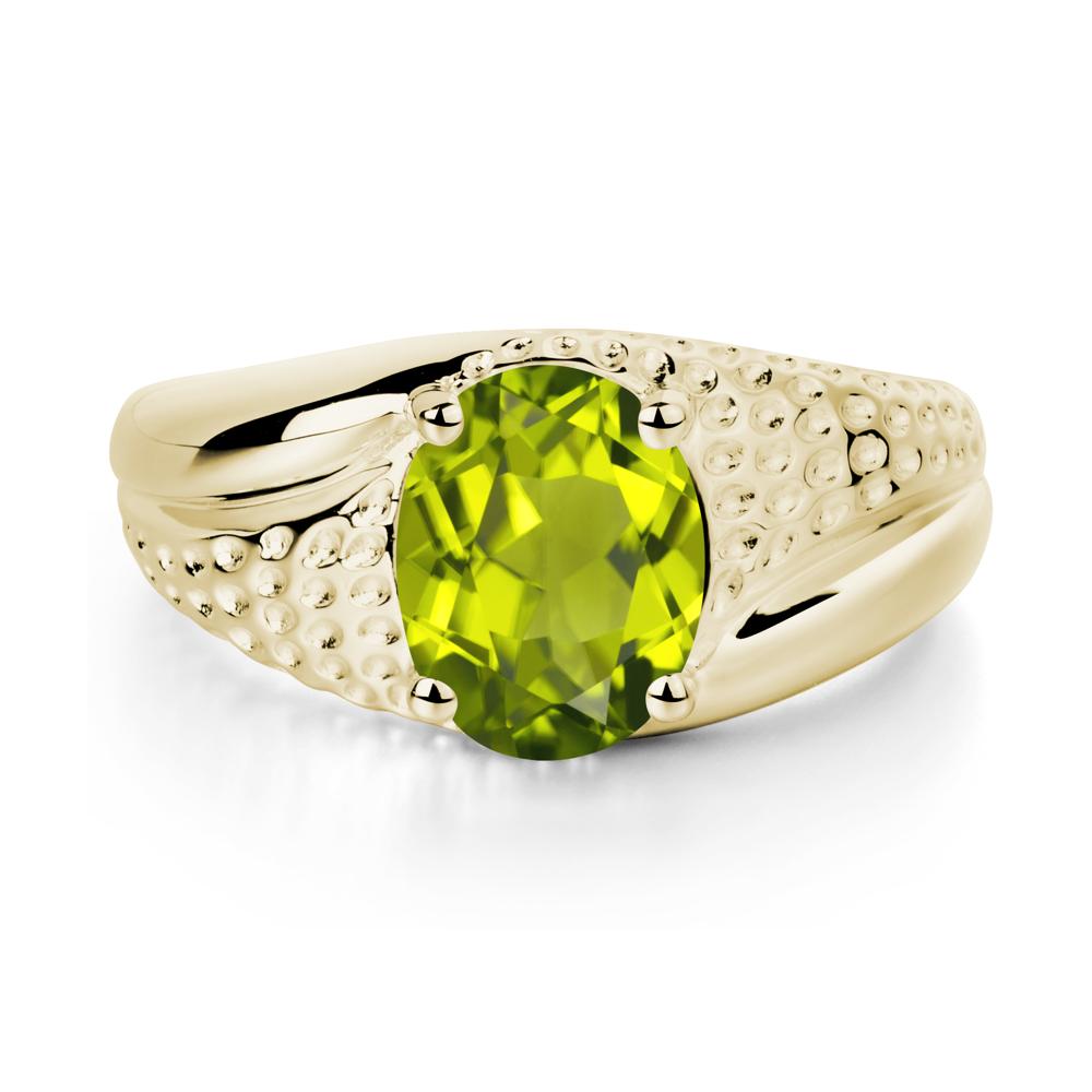 Rugged Oval Peridot Ring for Men - LUO Jewelry #metal_14k yellow gold