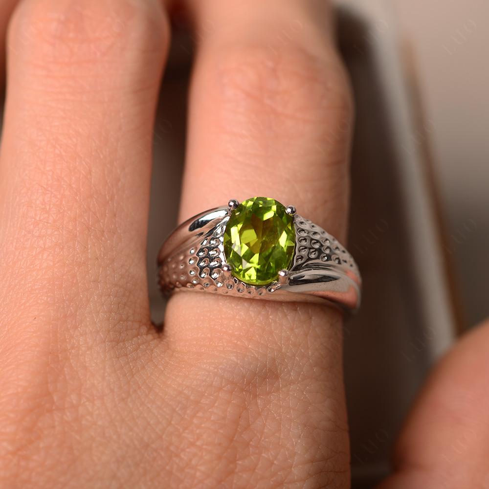 Rugged Oval Peridot Ring for Men