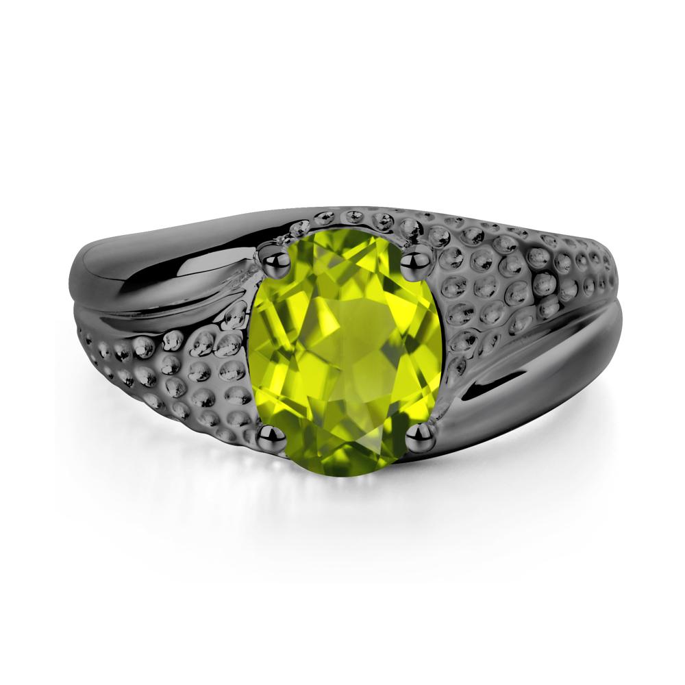 Rugged Oval Peridot Ring for Men - LUO Jewelry #metal_black finish sterling silver