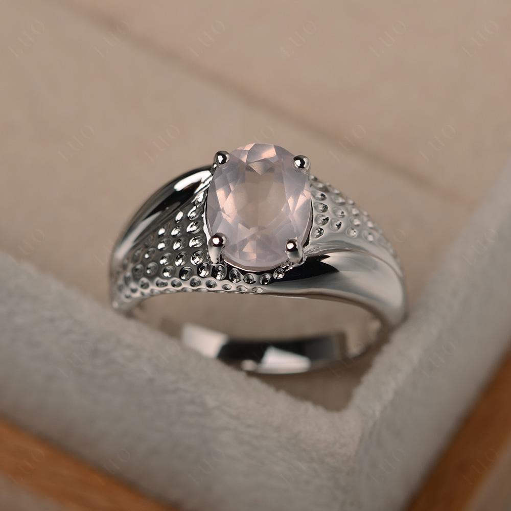 Rugged Oval Rose Quartz Ring for Men