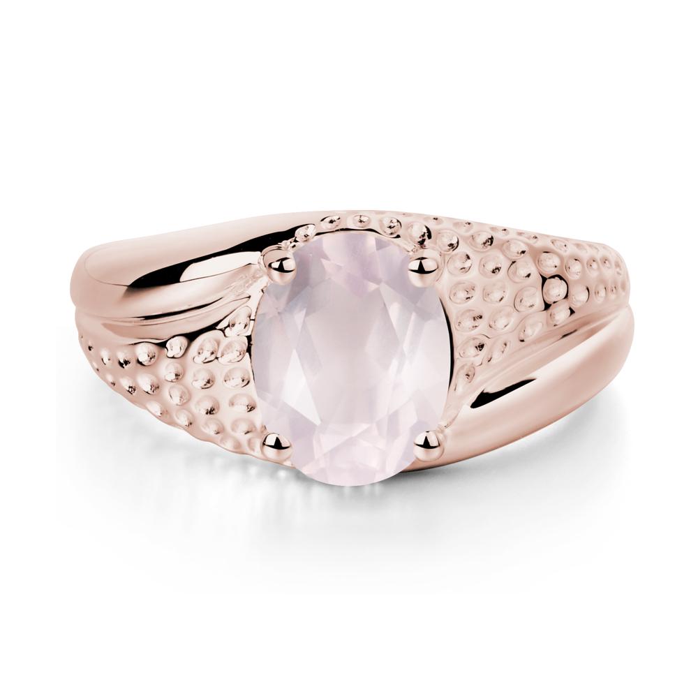 Rugged Oval Rose Quartz Ring for Men - LUO Jewelry #metal_14k rose gold