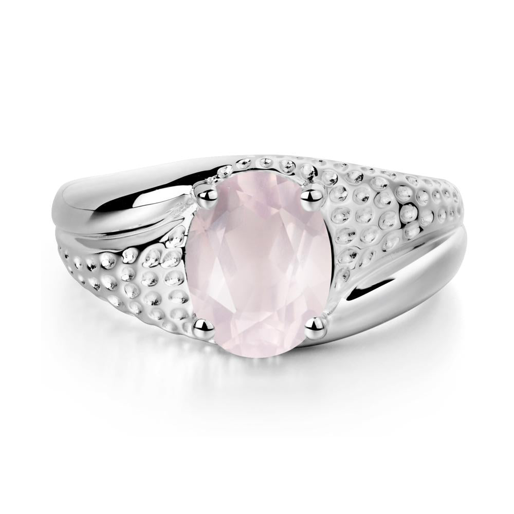 Rugged Oval Rose Quartz Ring for Men - LUO Jewelry #metal_14k white gold