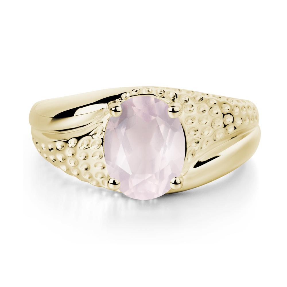 Rugged Oval Rose Quartz Ring for Men - LUO Jewelry #metal_14k yellow gold