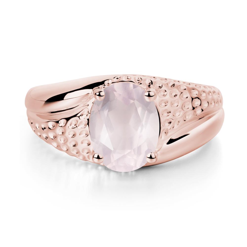 Rugged Oval Rose Quartz Ring for Men - LUO Jewelry #metal_18k rose gold