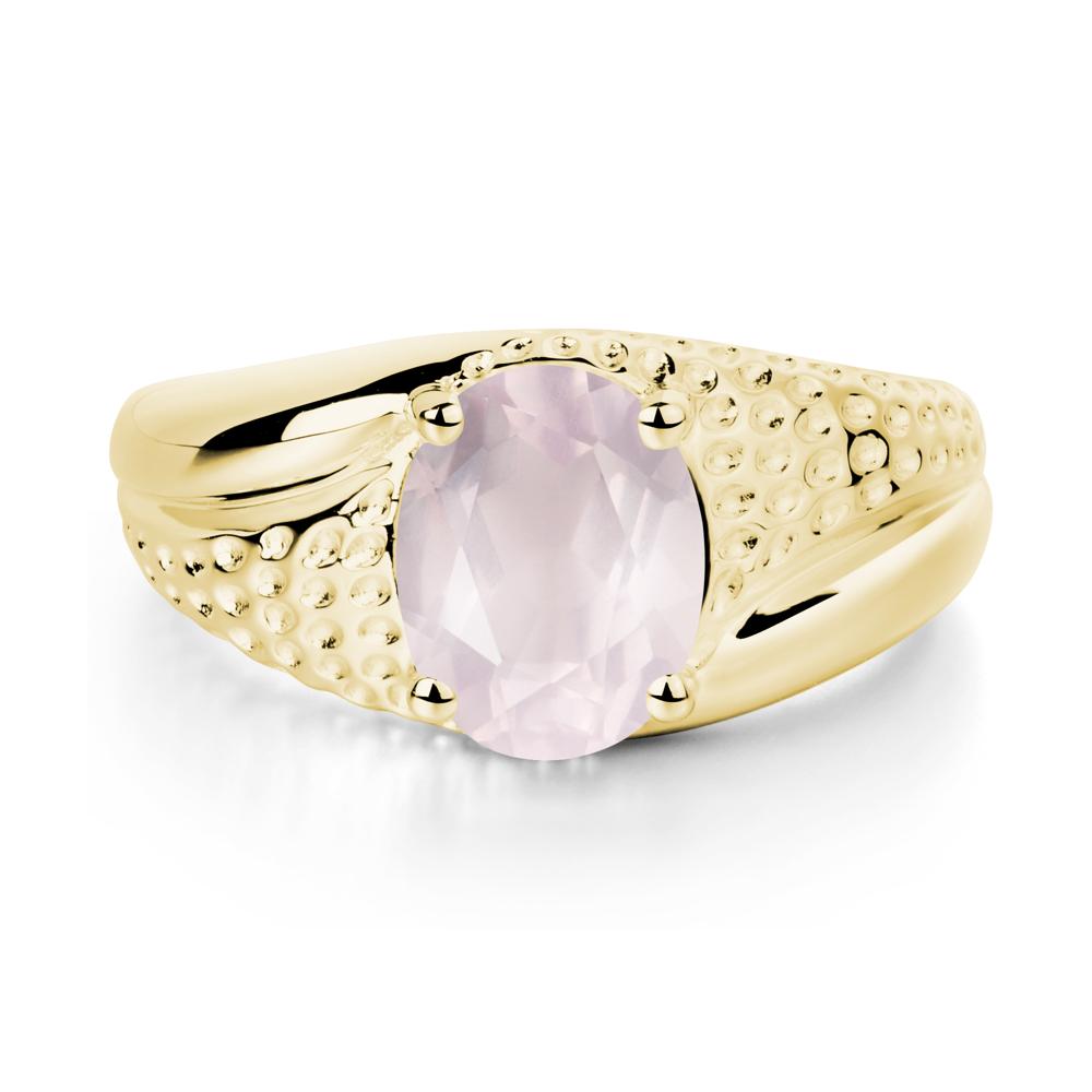 Rugged Oval Rose Quartz Ring for Men - LUO Jewelry #metal_18k yellow gold