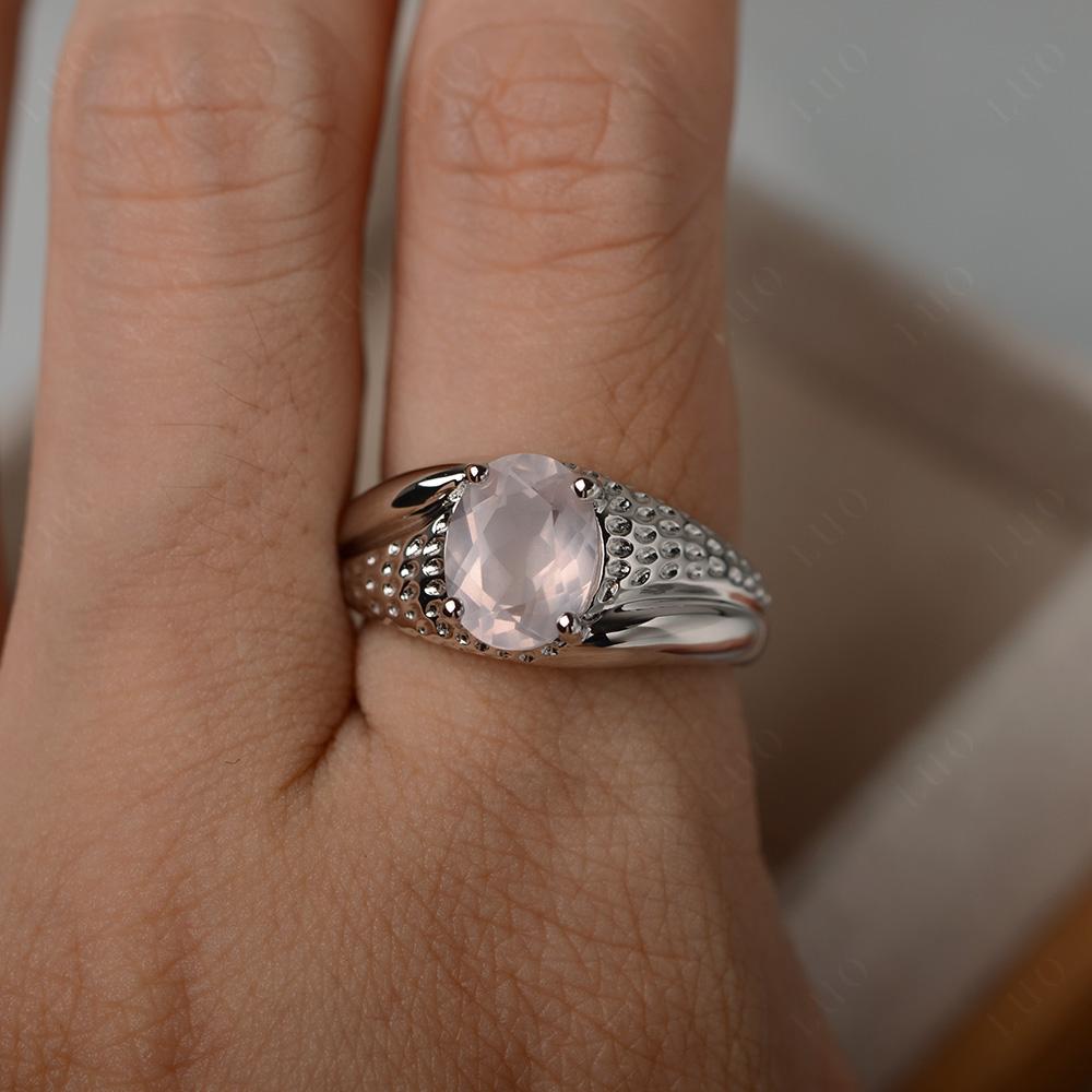 Rugged Oval Rose Quartz Ring for Men