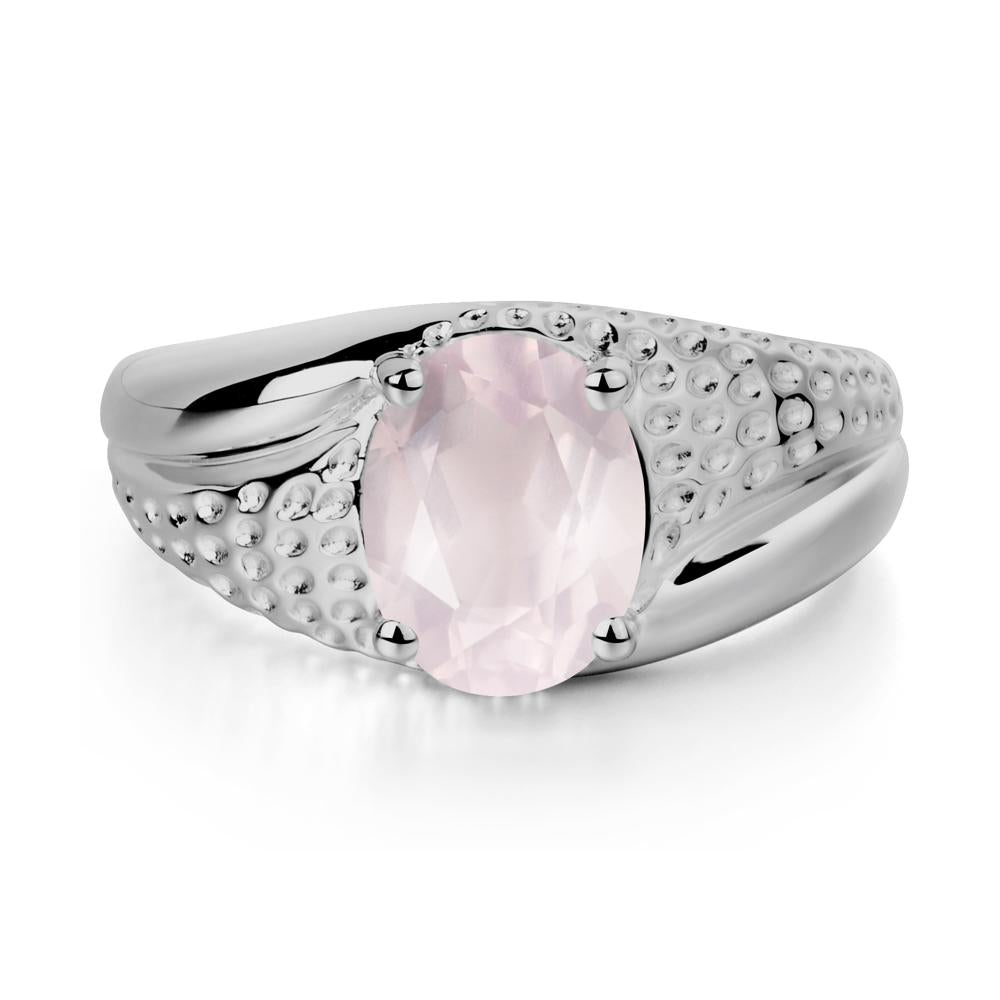 Rugged Oval Rose Quartz Ring for Men - LUO Jewelry #metal_platinum