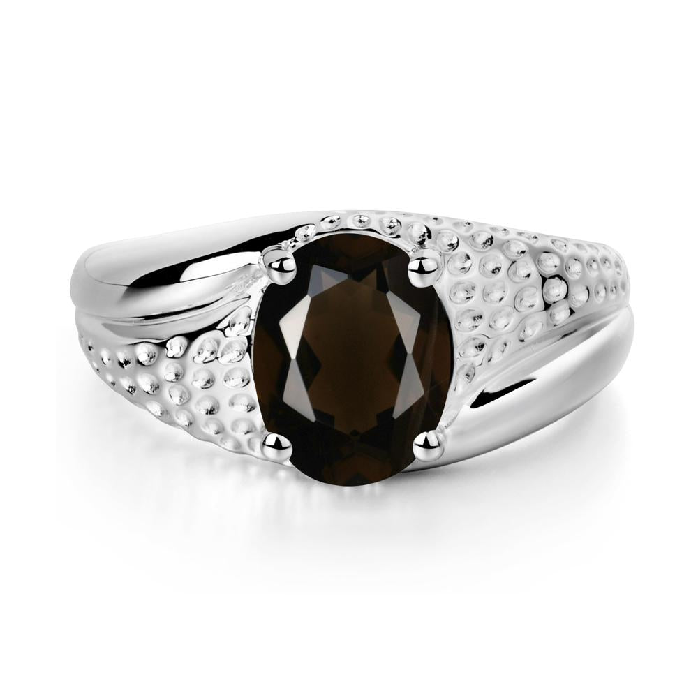 Rugged Oval Smoky Quartz Ring for Men - LUO Jewelry #metal_14k white gold