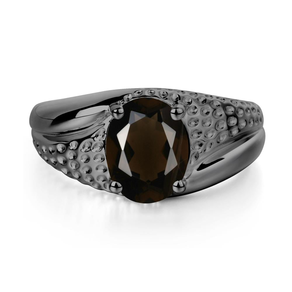 Rugged Oval Smoky Quartz Ring for Men - LUO Jewelry #metal_black finish sterling silver