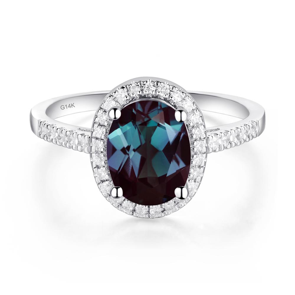 Oval Alexandrite Halo Ring - LUO Jewelry #metal_14k white gold