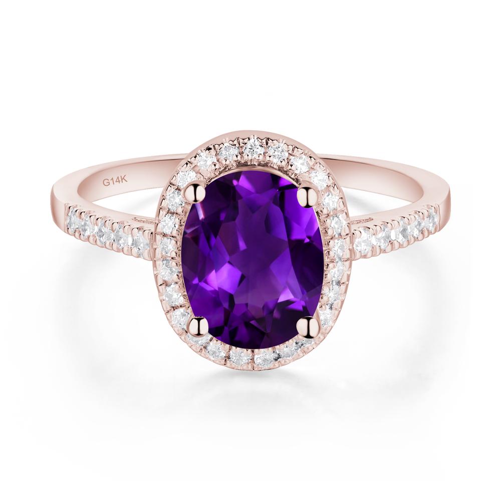 Oval Amethyst Halo Ring - LUO Jewelry #metal_14k rose gold