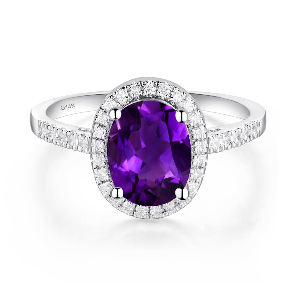 Oval Amethyst Halo Ring - LUO Jewelry #metal_14k white gold