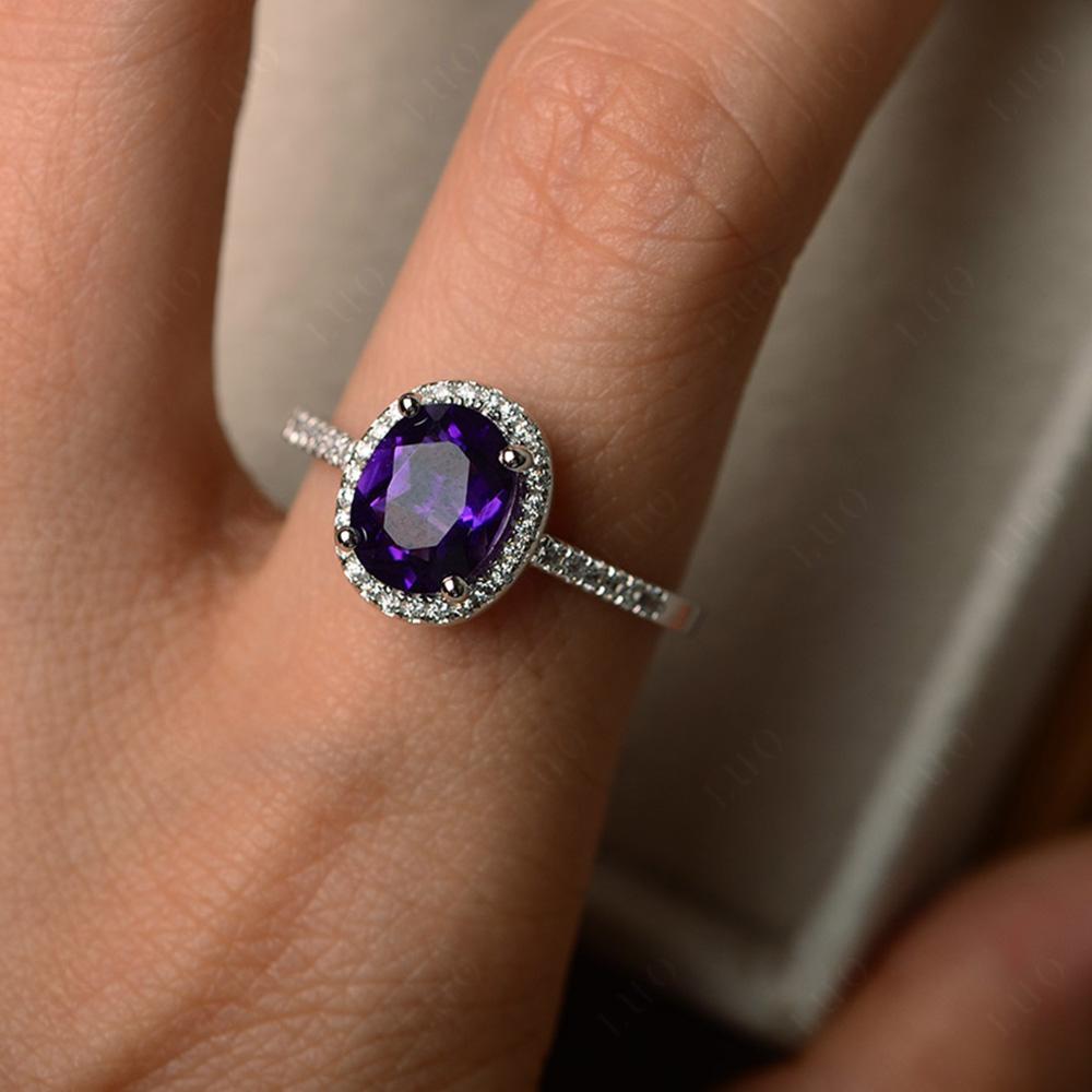 Oval Amethyst Halo Ring - LUO Jewelry 