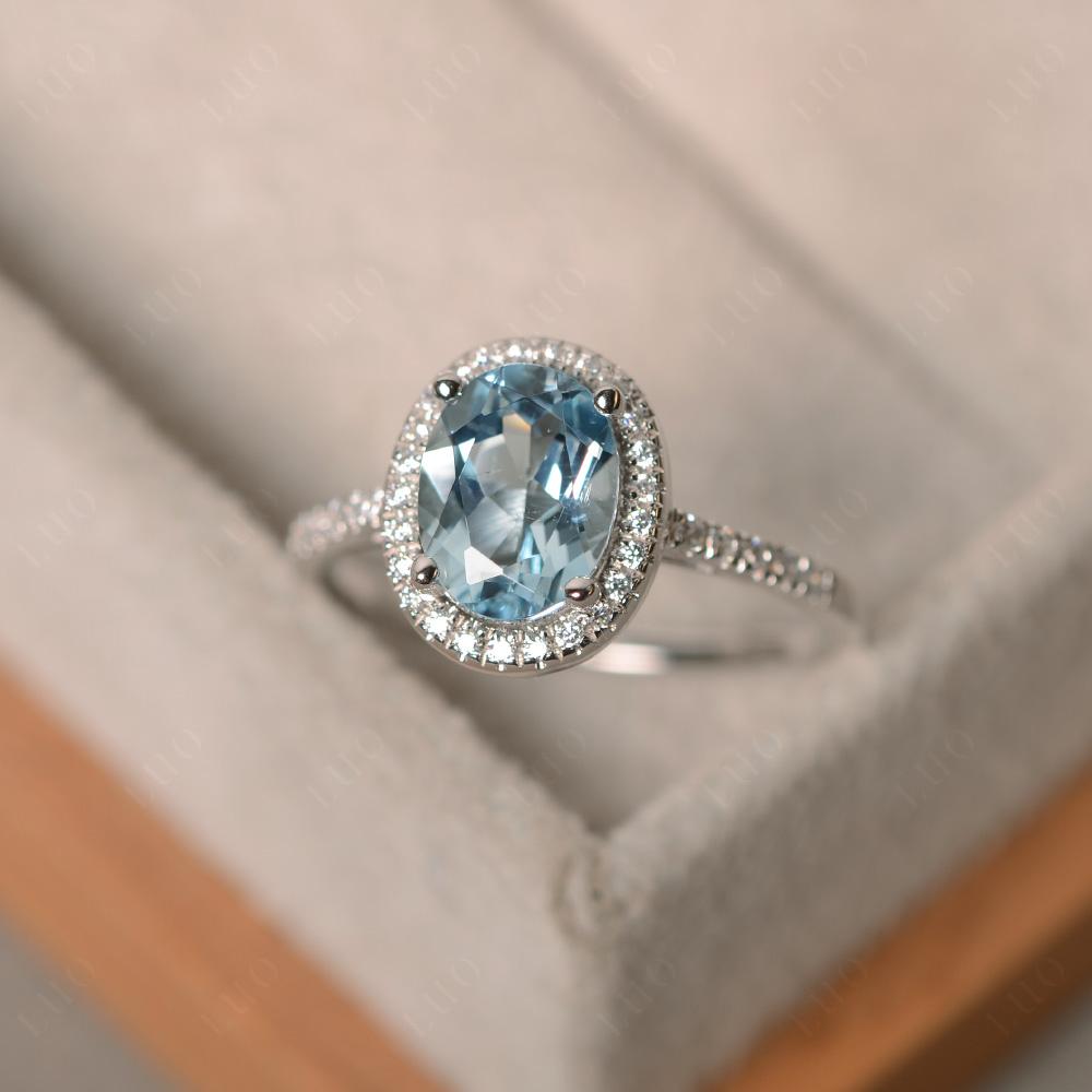 Oval Aquamarine Halo Ring - LUO Jewelry 