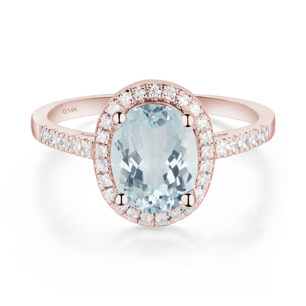 Oval Aquamarine Halo Ring - LUO Jewelry #metal_14k rose gold