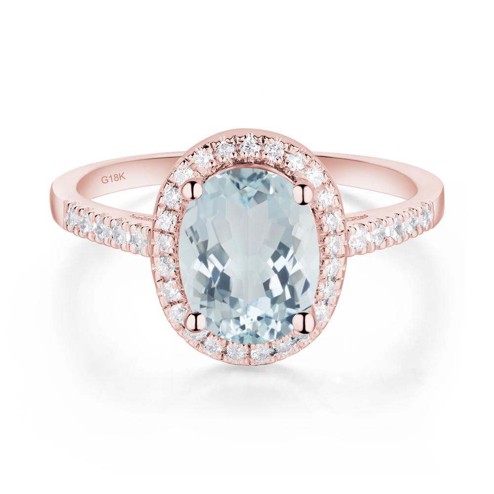 Oval Aquamarine Halo Ring - LUO Jewelry #metal_18k rose gold