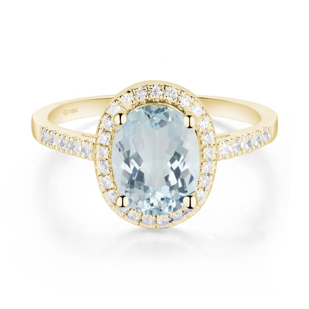 Oval Aquamarine Halo Ring - LUO Jewelry #metal_18k yellow gold