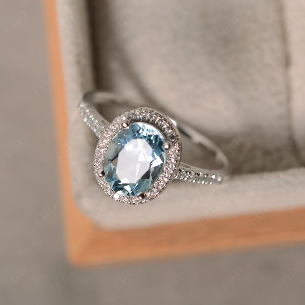 Oval Aquamarine Halo Ring - LUO Jewelry 