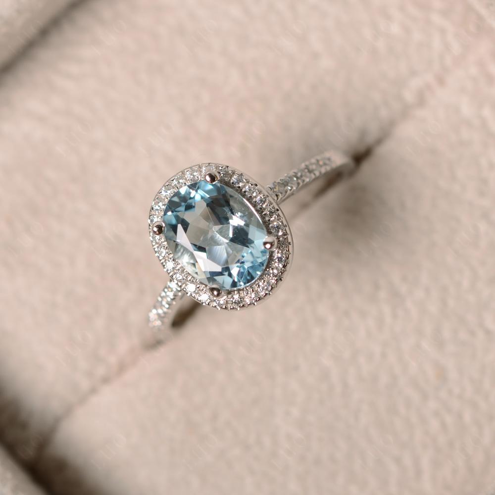 Oval Aquamarine Halo Ring - LUO Jewelry 