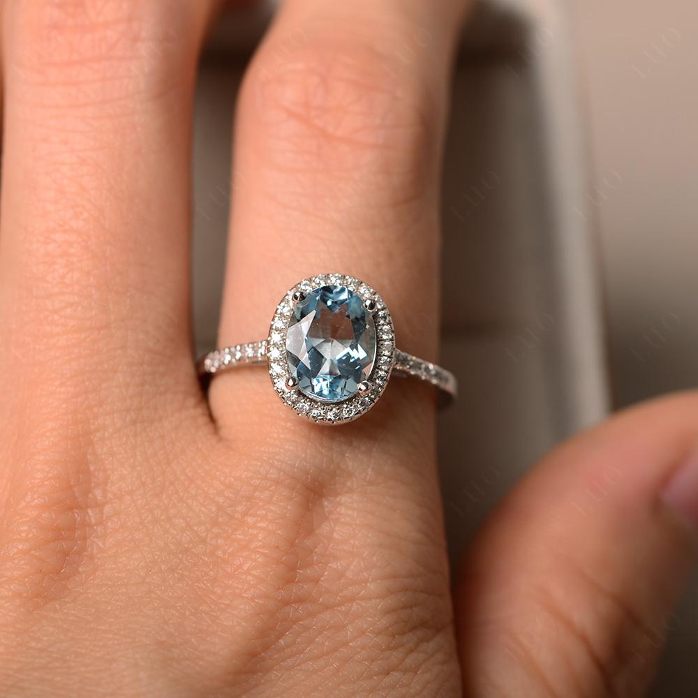 Oval Aquamarine Halo Ring - LUO Jewelry 