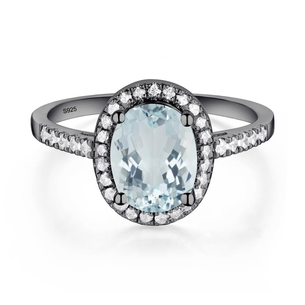 Oval Aquamarine Halo Ring - LUO Jewelry #metal_black finish sterling silver