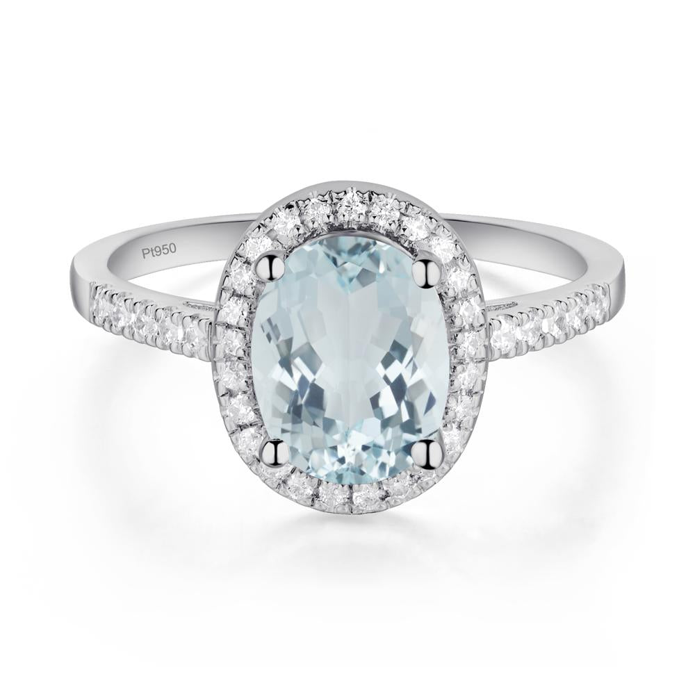 Oval Aquamarine Halo Ring - LUO Jewelry #metal_platinum