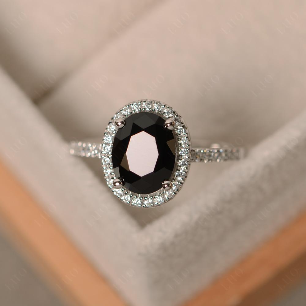 Oval Black Spinel Halo Ring - LUO Jewelry 