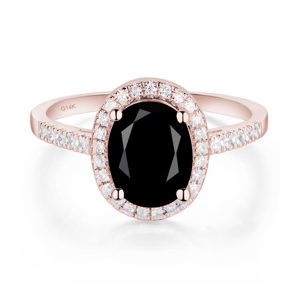 Oval Black Spinel Halo Ring - LUO Jewelry #metal_14k rose gold