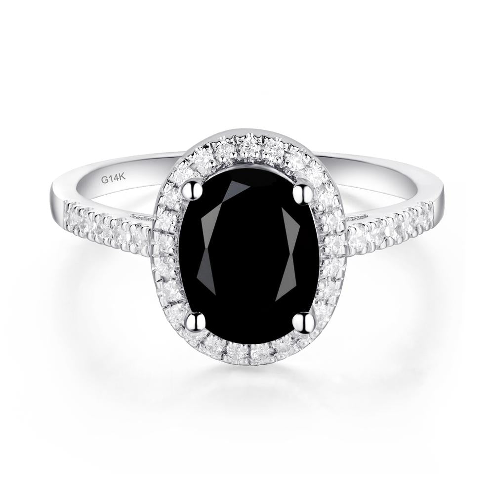 Oval Black Spinel Halo Ring - LUO Jewelry #metal_14k white gold