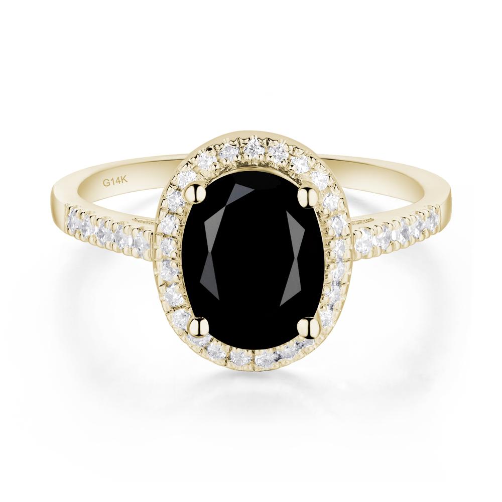 Oval Black Spinel Halo Ring - LUO Jewelry #metal_14k yellow gold