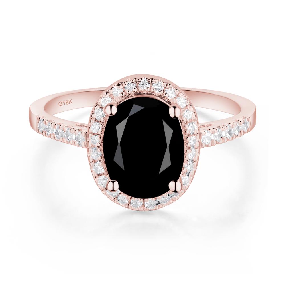 Oval Black Spinel Halo Ring - LUO Jewelry #metal_18k rose gold