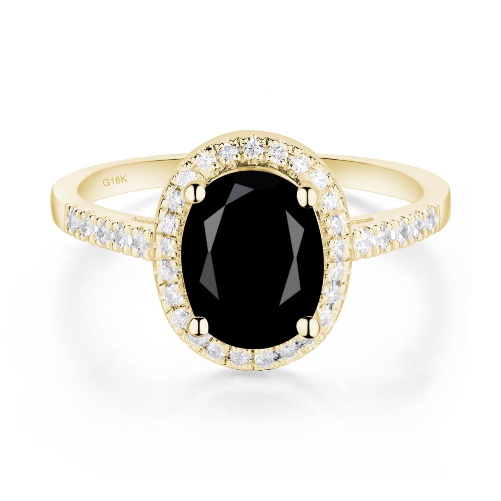 Oval Black Spinel Halo Ring - LUO Jewelry #metal_18k yellow gold