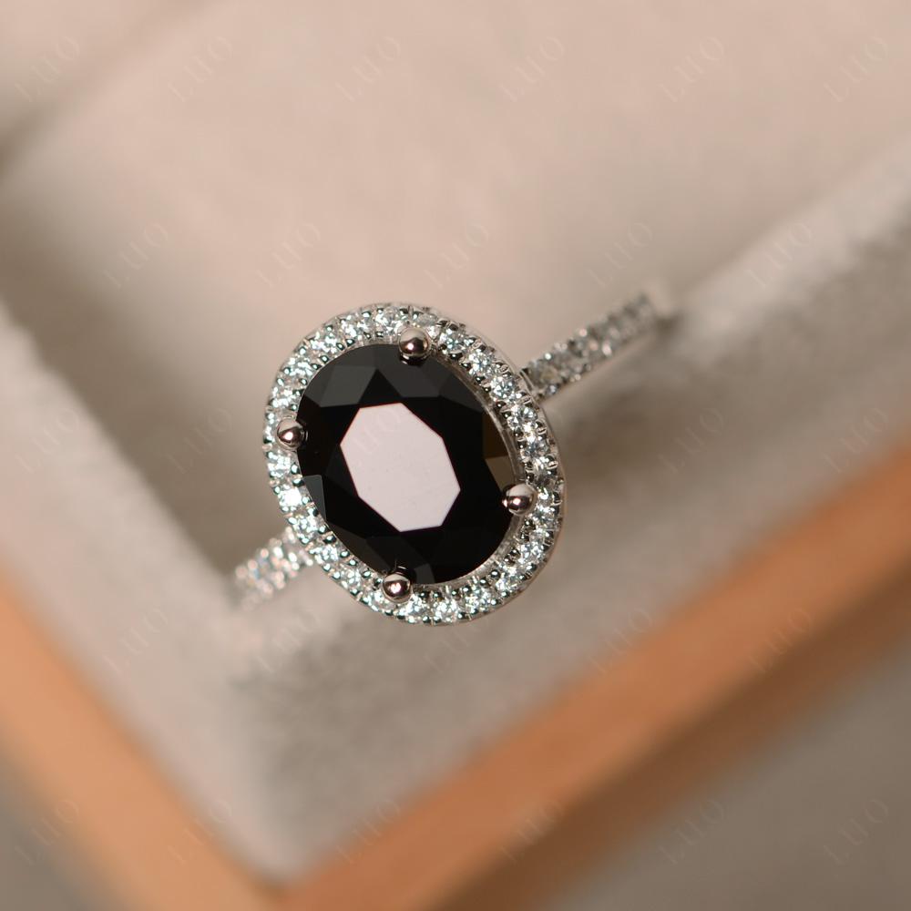 Oval Black Spinel Halo Ring - LUO Jewelry 