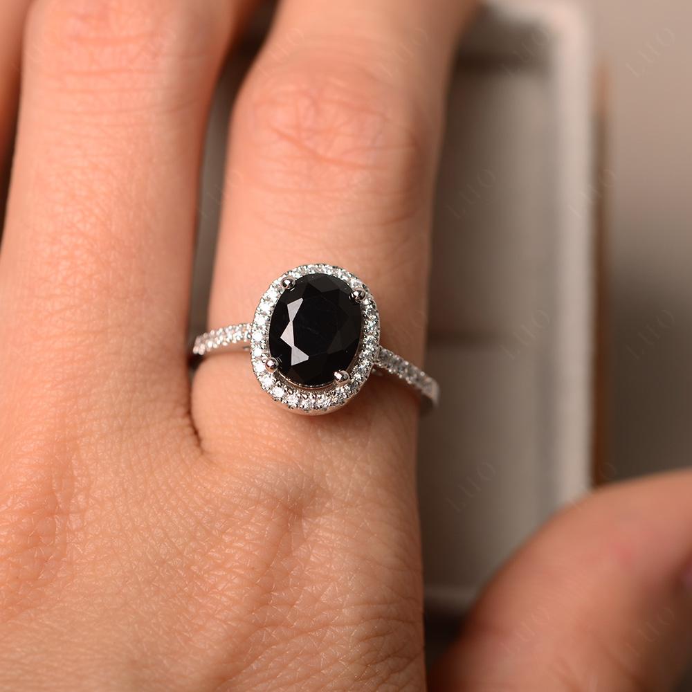 Oval Black Spinel Halo Ring - LUO Jewelry 