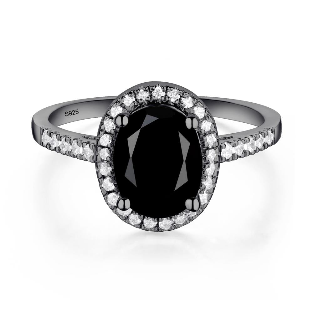 Oval Black Spinel Halo Ring - LUO Jewelry #metal_black finish sterling silver