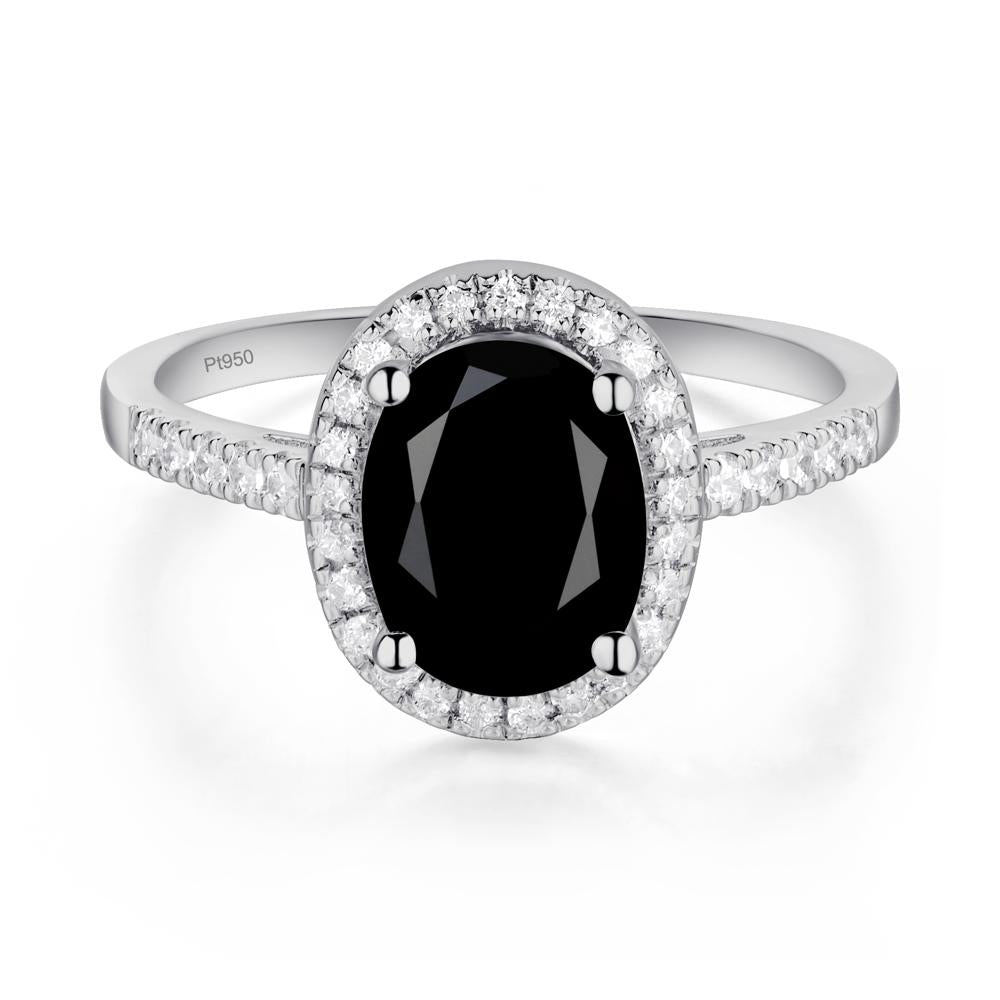 Oval Black Spinel Halo Ring - LUO Jewelry #metal_platinum