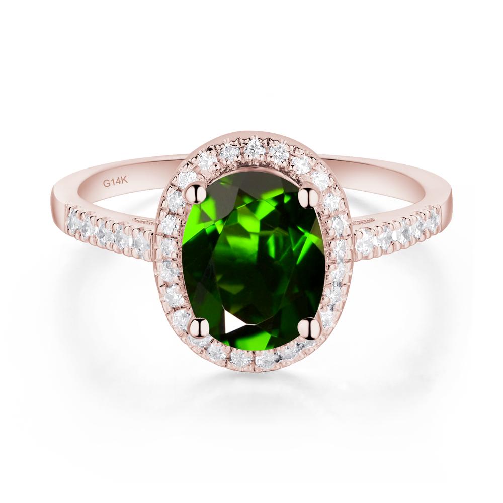 Oval Diopside Halo Ring - LUO Jewelry #metal_14k rose gold