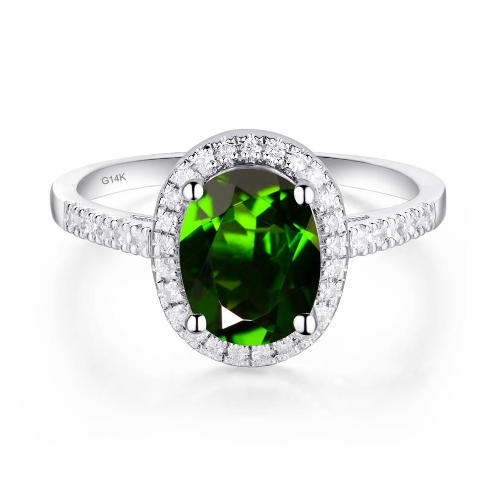 Oval Diopside Halo Ring - LUO Jewelry #metal_14k white gold