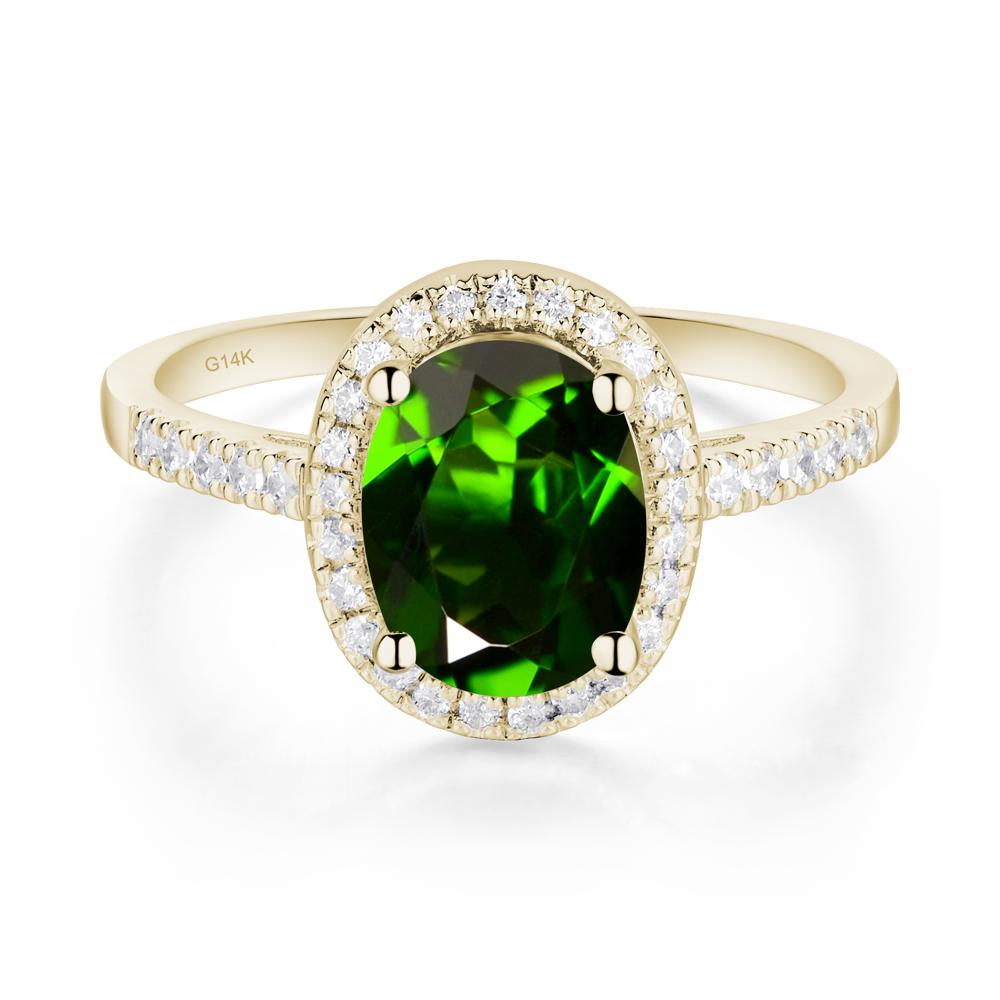 Oval Diopside Halo Ring - LUO Jewelry #metal_14k yellow gold