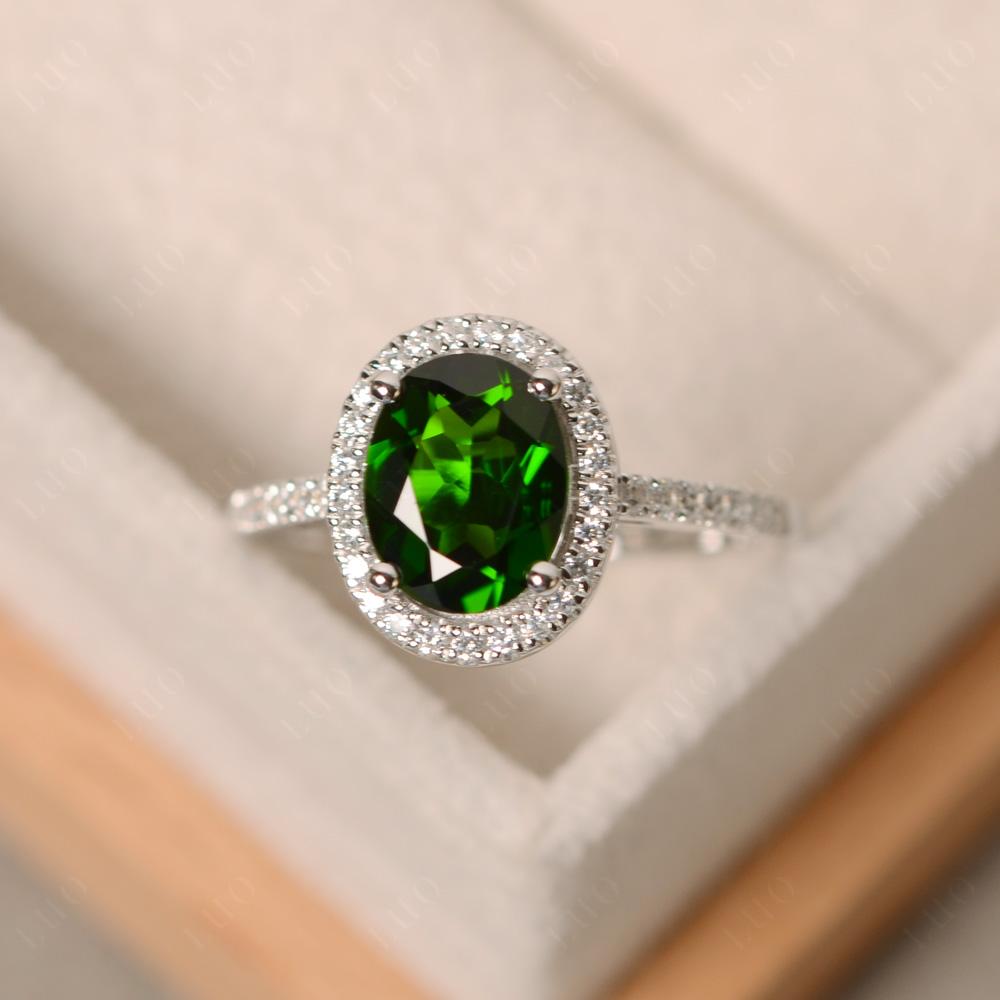 Oval Diopside Halo Ring - LUO Jewelry 