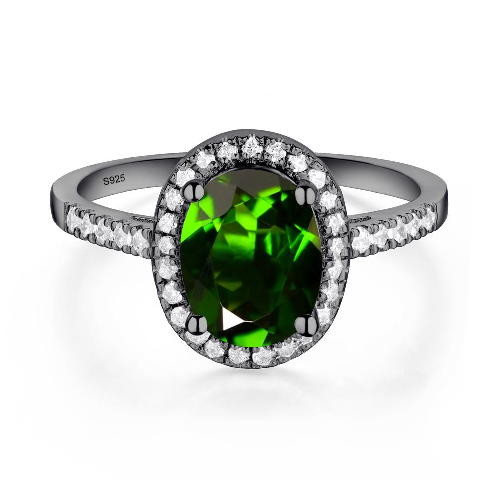 Oval Diopside Halo Ring - LUO Jewelry #metal_black finish sterling silver