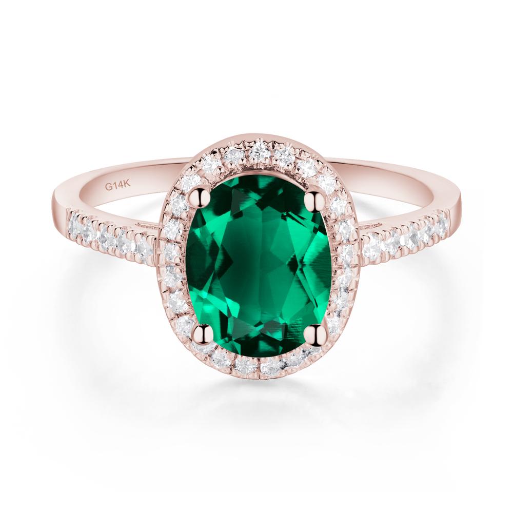 Oval Emerald Halo Ring - LUO Jewelry #metal_14k rose gold