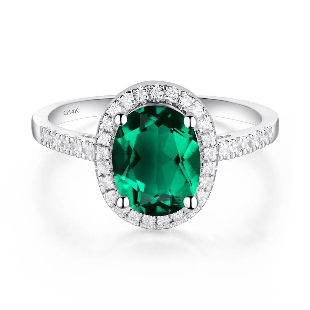 Oval Emerald Halo Ring - LUO Jewelry #metal_14k white gold