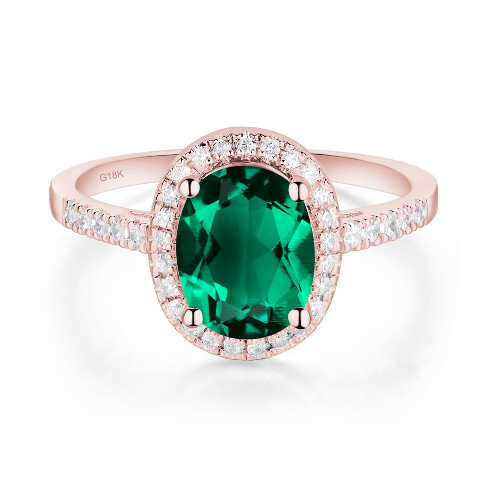 Oval Emerald Halo Ring - LUO Jewelry #metal_18k rose gold