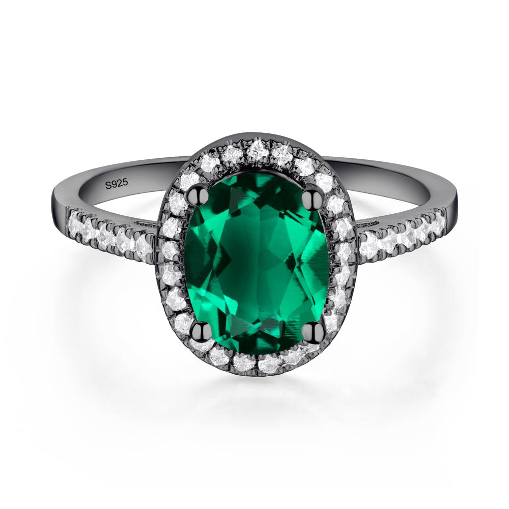 Oval Emerald Halo Ring - LUO Jewelry #metal_black finish sterling silver