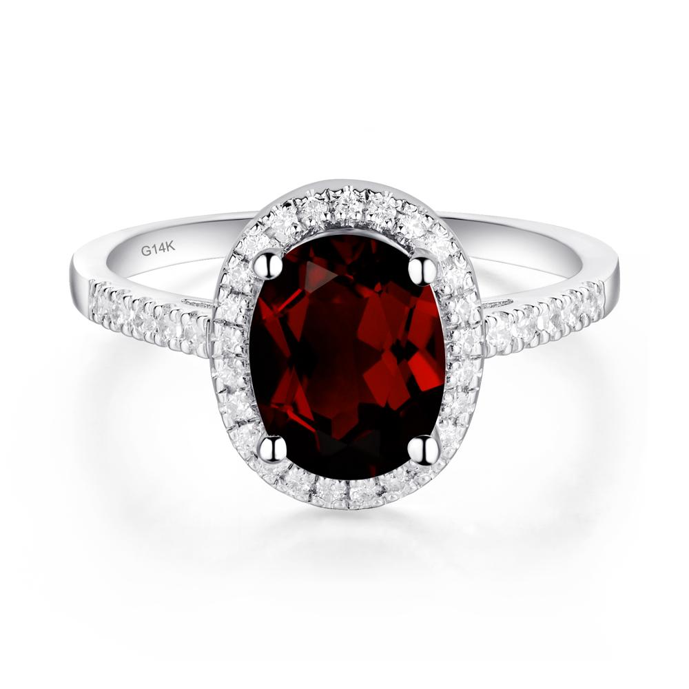 Oval Garnet Halo Ring - LUO Jewelry #metal_14k white gold