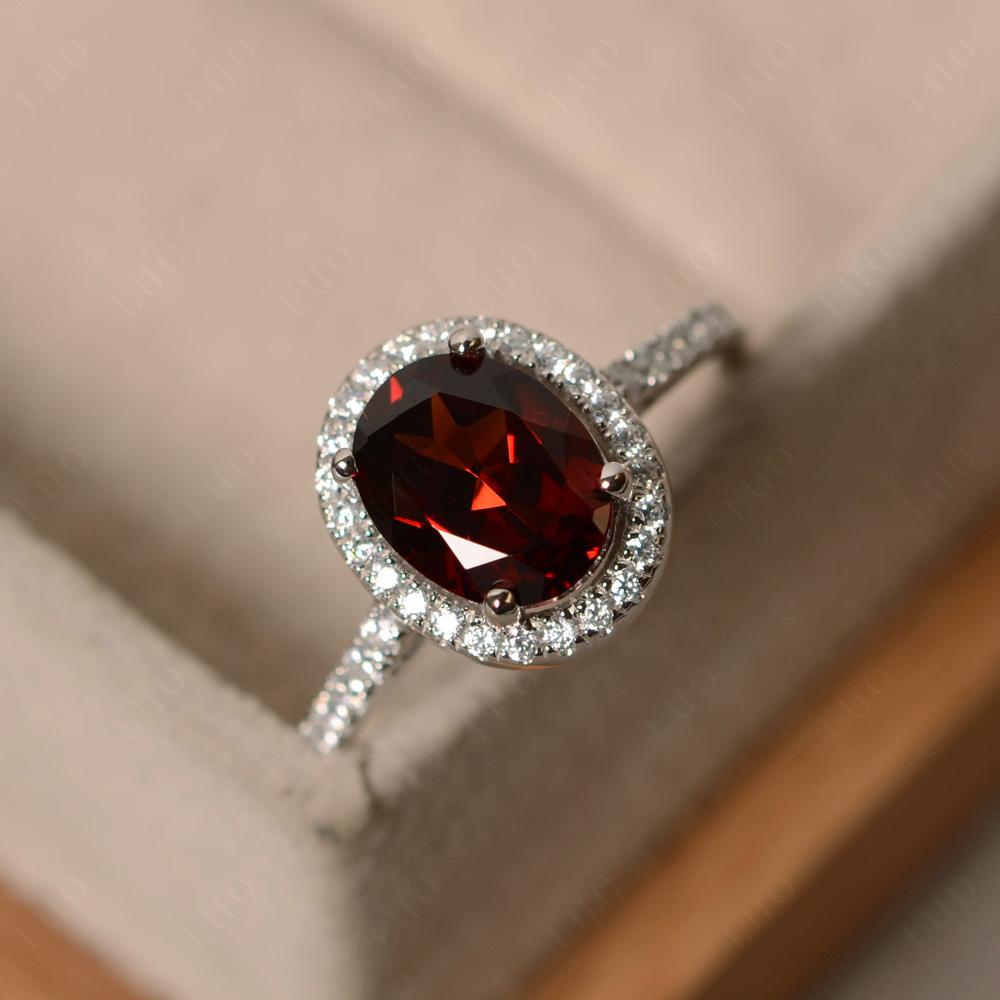 Oval Garnet Halo Ring - LUO Jewelry 